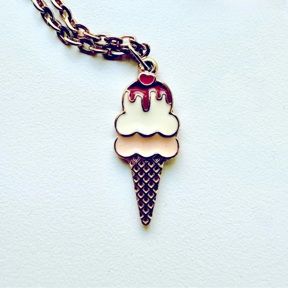 GUESS Girl's Gold-Tone Ice Cream Cone Pendant Pastel Necklace & Adjustable Ring🍦